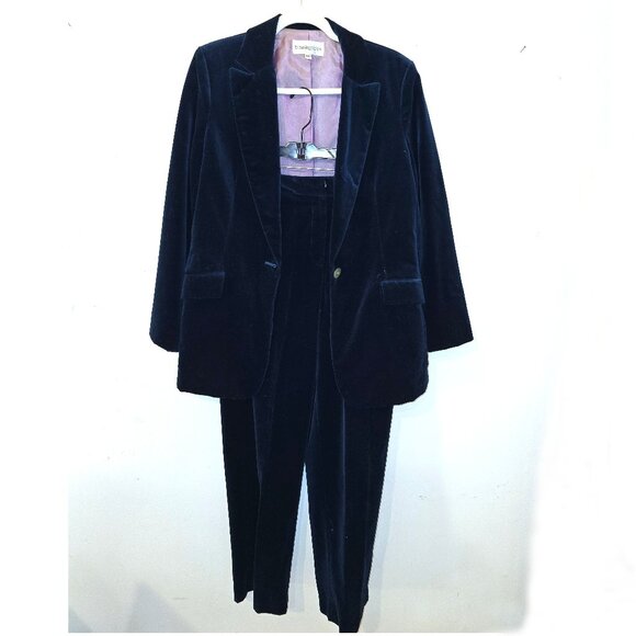 Bloomingdale's Blue Velvet Pant Suit Size 10 Petite - Picture 1 of 7